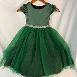 Kid's Dream, Green, Tulle Holiday dress with rhinestone embellished belt, Sz 5/6